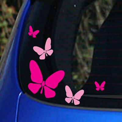สติกเกอร์ตกแต่งหน้าต่างรถสำหรับเด็กผู้หญิงสติกเกอร์รถไวนิลผีเสื้อ5x สีชมพูร้อนแรงใหม่