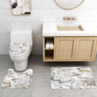 Bath Mat and Waterproof Shower Curtain Set Marble Print Toilet Mat Set Absorbent U-Shaped Toilet Rug Anti-slip Floor Carpet Rug