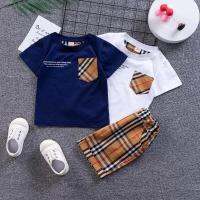 [SKIC]Kids Boys Plaid Pattern T-shirt+Plaid Shorts Children Outfit Clothes Set