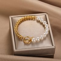 ✤❣ 2022 Fashion Pearl Thick Chain Bracelet For Women Stainless Steel Chunky Bracelets Retro Gothic Statement Jewelry Party Gifts