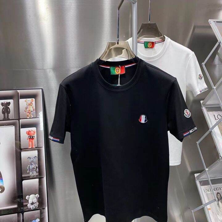เสื้อเชิ้ตแขนสั้นปักตราสัญลักษณ์ขนาดเล็กลายฤดูใบไม้ร่วงและฤดูหนาวแบบหนา-เสื้อยืดแขนสั้นแขนสั้นแบบลำลองเสื้อครึ่งแขนแขนสั้นคอกลม