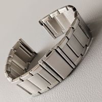 “：{ Silver Metal Folding Buckle Stainless Steel Piece Watch Band 20Mm 22Mm Strap Wrist Bracelet 3 Beads Quick Release Replacement