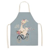 Llama Alpaca Cactus Printed Cotton Linen Sleeveless Aprons Kitchen Woman Pinafore Home Cooking Waist Bib Baking Accessories