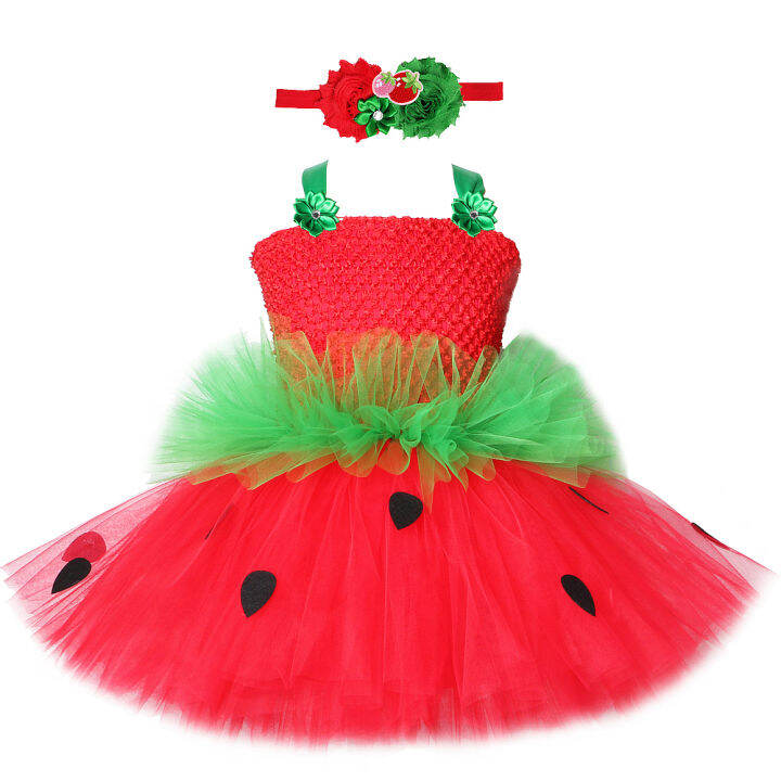 red-green-strawberry-dresses-for-girls-princess-tutu-dress-with-flowers-headband-toddler-kids-girl-costume-for-birthday-party