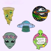 Alien Collection Enamel Pin UFO Planet Flower Pizza Alien Brooches Outer Space Universe Cosmic Life Badges Jewelry Pin Wholesale