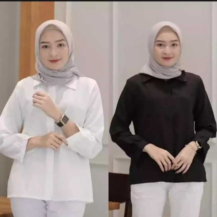 Kemeja Putih Polos Wanita Baju Kantor Formal Kerja Jumbo Kemeja Putih Panjang Cotton Stretch 0227