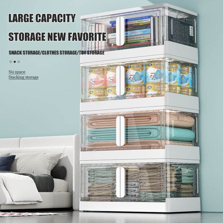 Storage box with lid foldable plastic storage box double door storage