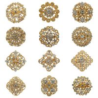 Lots of 12 Pieces Crystal Rhinestones Flower Brooch Pins Set for DIY Wedding Bouquet Kits Jewelry Accessories