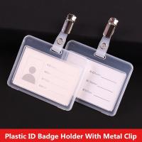 10 Pcs Transparent Plastic Work Office Name Card Holder With Clip Horizontal Name Card Holders Office Business Id Badge Card