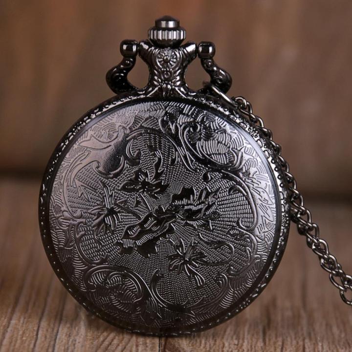 นาฬิกาพกควอตซ์ดีไซน์มังกรทองแดงโบราณนาฬิกาพกวินเทจพร้อมจี้สร้อยคอลูกปัด-fob