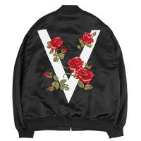 Womens Jacket High Quality Rose Embroidered Satin Jacket Street Style Zipper Loose Coat Print Bomber Jacket Women Inverno