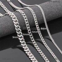 [LI] Size 4-6mm Mens Necklace Stainless Steel Cuban Link Chain Hip Hop Jewelry Gift [LESG]