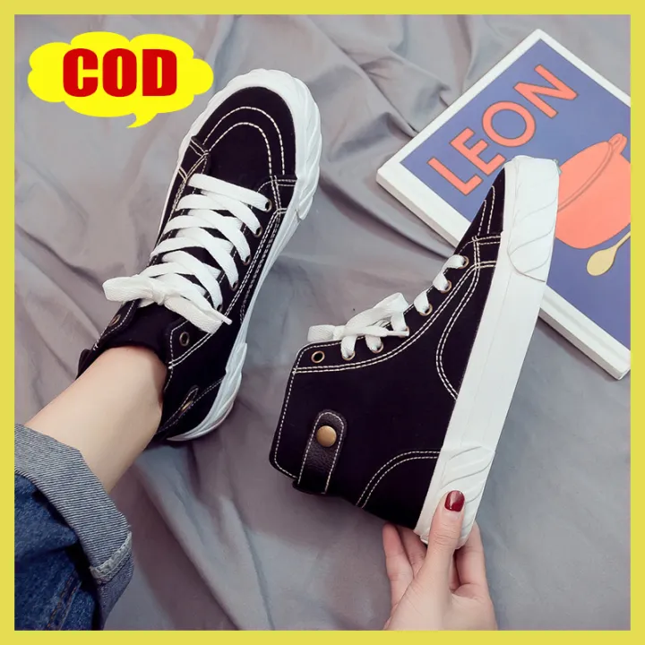 COD Korean fashion New All star High Cut Canvas black running Shoes for women on sale Cod Korean Fashion New All Star High Cut Canvas Black Running Shoes For Women On Sale