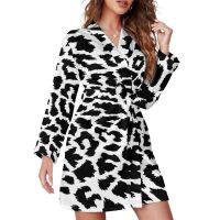 【LZ】⊙✤◆  Robe de pijama feminino dálmata estampa animal roupão estético manga longa padrão com gola V roupões de pijama vestido retrô primavera