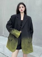 Uniqlo 2023 New Fashion version High-end design street shoulder pad spray-painted suit jacket for women in autumn loose bf style unisex niche silhouette suit