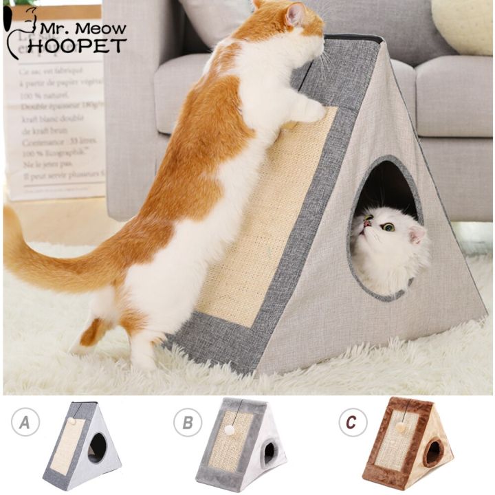 hoopet-บ้านแมวเตียงพับได้อบอุ่นถ้ำสุนัขสำหรับลูกสุนัขที่นอนหลับสบาย