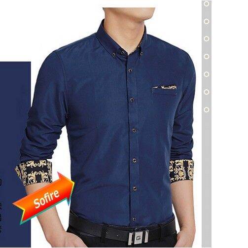 mens-long-sleeved-shirt-slim-solid-color-casual-shirt