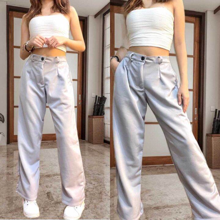 Korean High Waist Loose Fit Trouser Pants Wide Leg Lazada Ph