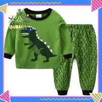 【Fast Delivery?】2pcs Long Sleeve Home Wear Set For Boys Cute Dinosaur Printing Round Neck Tops Trousers Suit