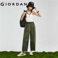 GIORDANO Women Pants Belted Elastic Waist Wide Leg Cargo Pants Big Pockets Ankle Length Relaxed Fashion Casual Pants 18423607