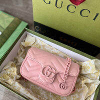 ↯【พร้อมกล่องของขวัญ】2023 Marmont Fanny Pack Women Macaron Pink Chain Bag Shoulder Bag