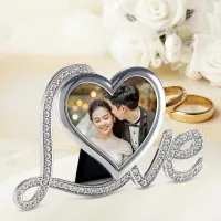 Elegant Silver Plated Heart Shaped Mr Mrs Photo Frame Ring Picture Frame Wedding Anniversary Valentines Day Gifts