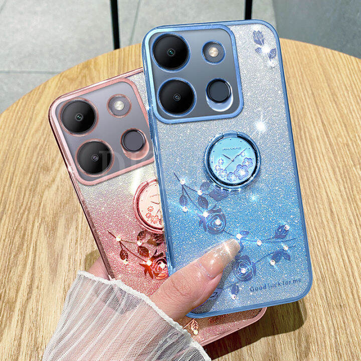 เคสมือถือกุหลาบนิรันดร์ไล่ระดับสีสุดสร้างสรรค์สำหรับ-note-infinix-30-30vip-30pro-30i-smart7-hot30-30i-ไฟได้มีการเล่น-electroplated-กากเพชรหรูหราแวววาว-siliocne-ปลอกอ่อน-infinix-note30-4g-5g-กับเคสแหวน