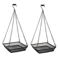 2Pcs Hanging Bird Feeder Bird Feeders Squirrel Proof Tray Metal Mesh Platform Seed Feeder &amp; Durable Chains for Outdoors Garden for Attracting Birds