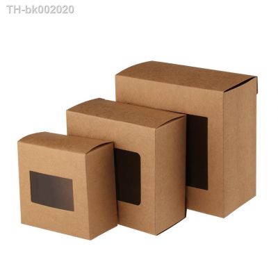◆﹊ 10Pcs Vintage Kraft Paper Gift Box Cake Package Clear PVC Window Candy Wrapping Bag Wedding Birthday DIY Gifts Party Favors