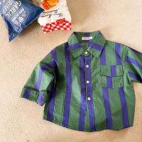 Kids fashion Vertical stripe shirts Spring Boys color contrast cotton shirt 2-7Y