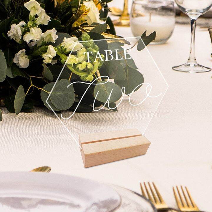 Acrylic Table Sign Holder With Wooden Base Clear Wedding Table Sign