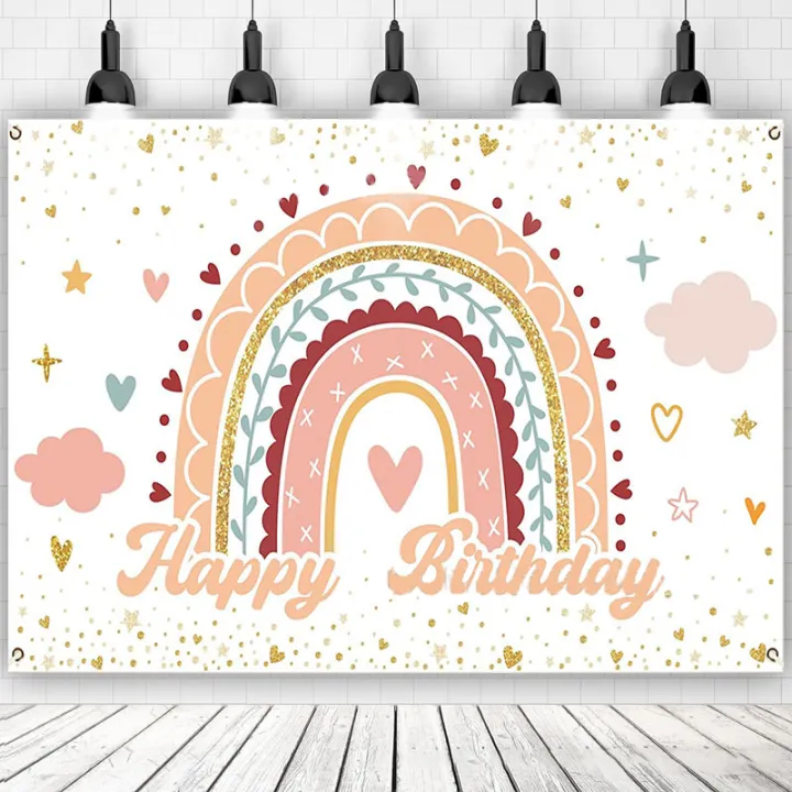 SURSURPRISE 150*100cm Boho Rainbow Theme Happy Birthday Background Cloth  Banner Rainbow Love Cloud Boho Theme Birthday Party Decoration Background  Hanging Cloth Hanging Flag | Lazada PH