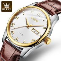 OLEVS 5568 Leather Band Quartz Watches For Men Waterproof Business Men Wristwatches Luminous Calendar Week Display