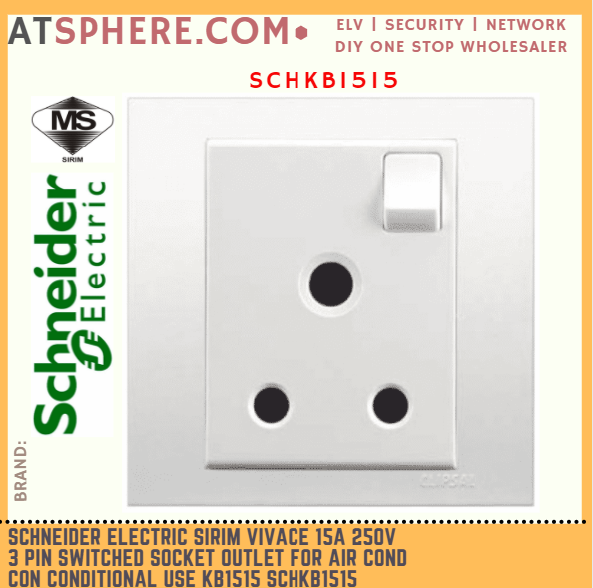 Schneider Electric Sirim Vivace 15a 250v 3 Pin Switch Socket Outlet For Air Cond Con Conditional 7509