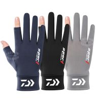 ▦ Daiwa Men 39;s Half Finger Anti-slip Touch Screen Fishing Gloves Summer Outdoor Sunscreen Fitness Cycling Ice Silk Fishing Gloves