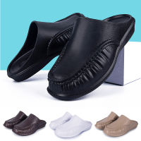 Mens Leather Half Slippers 2022 Slip on Flats Sandals Walking Shoes Men Loafers Shoes Comfortable Household Sandals Size 40-47