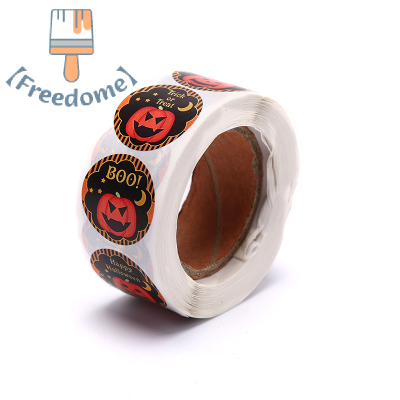 【Freedome】 500PCS/ROLL Halloween pumpkin Decor ป้ายสติกเกอร์สติกเกอร์ DIY ของขวัญกระดาษ