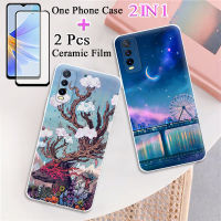 2ใน1สำหรับ Y20i VIVO Y20 Y20S กรณี Y20SG นิ่ม TPU เคสโทรศัพท์ทาสีซิลิโคนที่มีฟิล์มกันรอยกันกระแทกโค้ง