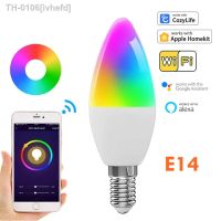 ﹍▫ ivhefd Lâmpada inteligente regulável lâmpada de vela colorida controle Cozylife funciona com Alexa Google Siri E14 Wi-Fi RGB