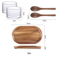 RHE Dessert bowl set Cafe cake tray Afternoon tea snacks Wooden spoon Bread plate Dim Sum Bowl Set Tableware Glass bowl set