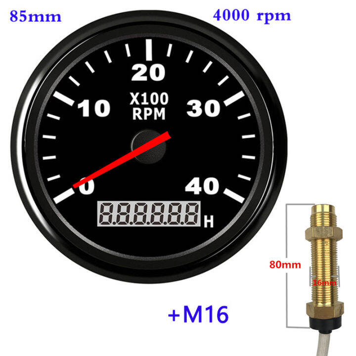 เครื่องวัดความเร็ว85มม-4000รอบต่อนาทีพร้อมเซนเซอร์เครื่องวัดความเร็วรอบสำหรับรถยนต์เรือเดินสมุทรรถจักรยานยนต์เกจวัดชั่วโมง12v-24v