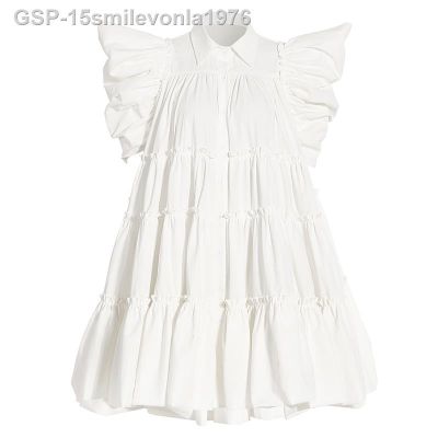 ❧ชุดเดรส15smilevonla1976 De Manga Curta ชุดเดรส Algodão Plissado Mini Solto Vestido Casual