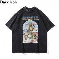 เสื้อยืด ผ้าฝ้าย พิมพ์ลายภาพวาดสีน้ํามัน Dark Icon สไตล์ฮิปฮอป วินเทจ โอเวอร์ไซซ์ สําหรับผู้ชาย 2022