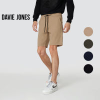 DAVIE JONES กางเกงขาสั้น ผู้ชาย เอวยางยืด สีกากี สีกรม สีดำ สีเขียว  Elasticated Shorts PL0012KH DG NV BK