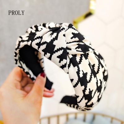 【CC】 PROLY New Classic Houndstooth Headband Soft Knot Hairband Warm Turban Headwear Adult Hair Accessories Wholesale
