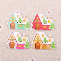 Wooden Christmas House Pattern Buttons 2 Holes Scrapbook Collection Handmade Sewing Home Decoration DIY 25x34mm 10pcs T1622-FD Haberdashery