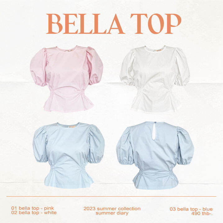 bella-top-เสื้อเบลาส์แขนตุ๊กตา-ดีเทลจั้มพ์เอว