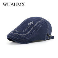 Wuaumx ใหม่หมวกเบเร่ต์ลำลองผู้ชายผู้หญิงล้างผ้าฝ้ายเย็บปักถักร้อย Visors แข็งหมวกยอดแหลมก้างปลาแบนหมวก C Asquette Beret