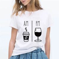 Am Coffee Pm Print T-shirt For Women Casual Wear Cool Korean Smile T-shirt