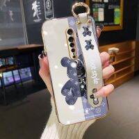 JIUMOO เคสสำหรับ OPPO Reno 2 Reno2 F,เคสโทรศัพท์กันกระแทกขอบสี่เหลี่ยมดีไซน์ใหม่พร้อมสายรัดข้อมือแฟชั่นลายเคสซิลิโคนชุบเต็มตัวกล้องบาง